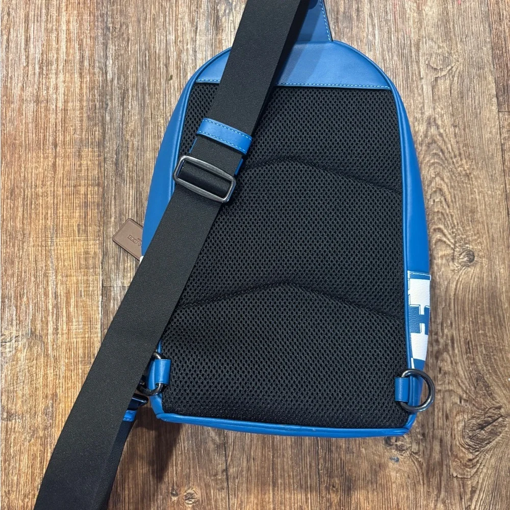 Coach Blue and White Checkered Sling Backpack - Coach West Pack - Picture 2 of 3